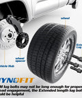 Extended Lug bolts for aftermarket wheels with spacers, M12x1.5 thread, shown with wheel and vehicle hub.