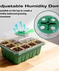 Seed Starter Tray Kit 10 Pack With Humidity Domes 120 Cells Total Germination Trays showing adjustable humidity dome.