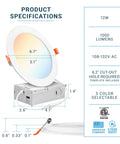 6 Inch Ultra Thin Dimmable LED Recessed Ceiling Light With Junction Box, specifications display with dimensions and features.