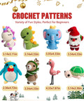 Colorful animal figures from 8 Piece Beginner Crochet Starter Kit With 40 Percent Extra Yarn For Cute Animal Crochet Kits.