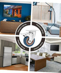 Four Piece Heavy Duty Swivel Caster Wheel Set With Threaded Stem And Retractable Furniture Rollers in various room setups.
