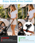 Top Shelf Adjustable Fan Clamp Attachment For Shark ChillPill 3 In 1 Cooling Fan securely mounted on stroller handle.