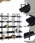 Five Tier Industrial Bookshelf With Extra Wide Open Shelves MDF Panels Heavy Duty Steel Frame Anti Tip Kit Adjustable Feet