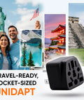 Global Travel Plug Adapter To USA Type B Grounded 3 Prong Wall Plug Converter From EU AU UK NZ CN With images of landmarks.