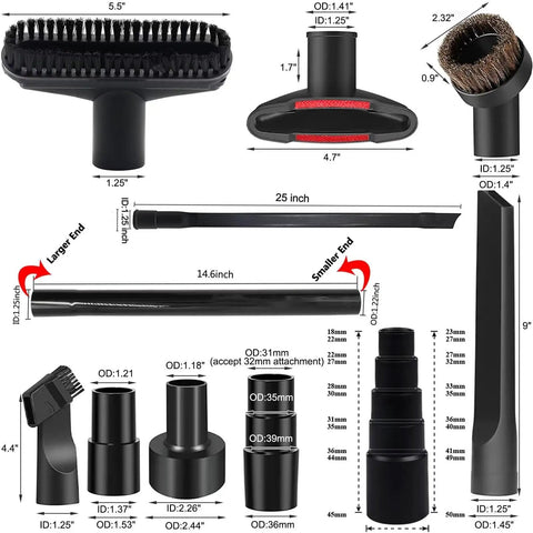 15 Piece Universal Vacuum Attachments And Brushes Kit For Shop Vac Accessories DIY Friendly And Ready For Any Mess assortment view