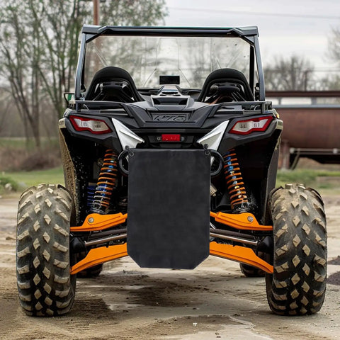 Heavy Duty UTV Trash Sack Durable PVC Mesh Garbage Bag For Trailside Cleanup attached to Polaris RZR, showcasing utility and size.