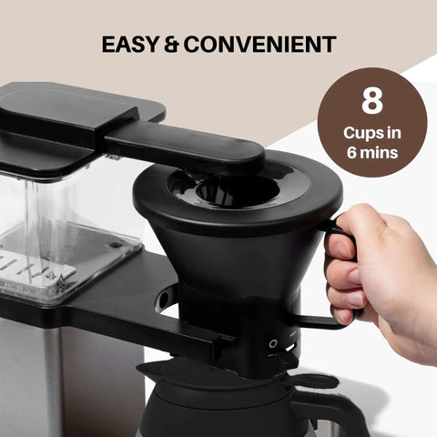 Close-up of 8-Cup Thermal Coffee Maker With Auto Drip Pour Over Design, No-Fuss Easy To Use, Keeps Coffee Hot For Up To 2.5 Hours.