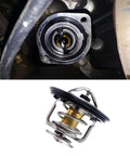 Tight Heavy Duty Automotive Coolant Thermostat Replacement High Performance Engine Temp Control Fits Acura Integra El Cl Legend Ilx close-up view of installed and removed thermostat.