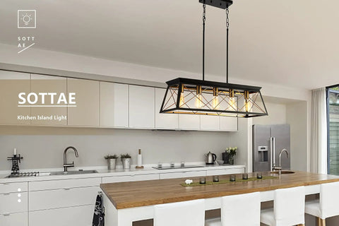 Five Light Farmhouse Rectangular Pendant Chandelier For Dining Room And Kitchen Island, Black Rustic Metal Frame, 31.5 Inch Long