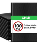 Black Bubble Mailers 8.5 By 12 Inches, 100 Pack, shown with poly mailers stacked and labeled; usable 8.25x12 size.