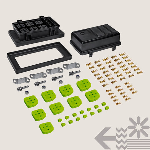 12V DC Auto Waterproof Fuse And Relay Box With Six Relay Sockets And Six Fusible Holders Bosch Style Relays Holder parts displayed