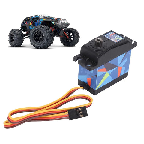 Heavy Duty 35 Kilogram Digital Servo Motor With Legit Steel Gears And An Aluminum Housing For One Ten Scale RC Builds, showing details and wires.