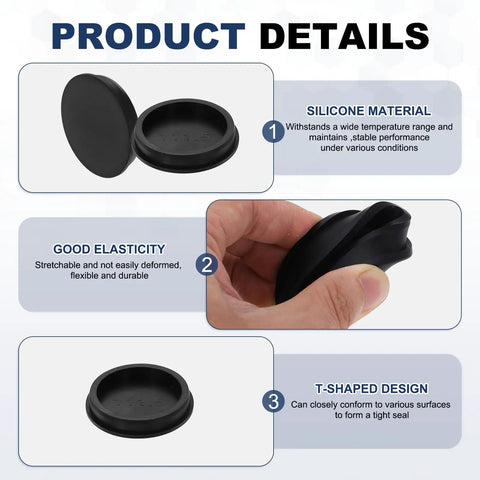Four Pack T Shaped Silicone Plugs For 110 To 111.5mm Holes, Snap In Round Rubber Seals, Waterproof Bulkhead Plugs, Sealing Caps