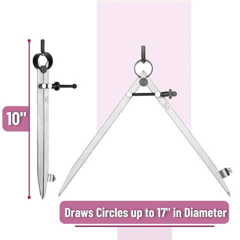 Professional All Metal Drafting Compass With Lockable Slider And Pencil Holder Slick Divider Tool Built Rock Solid For Carpentry And Leather Work Dead On Accuracy Every Single Time Up To Seventeen Inches Wide, 10-inch height