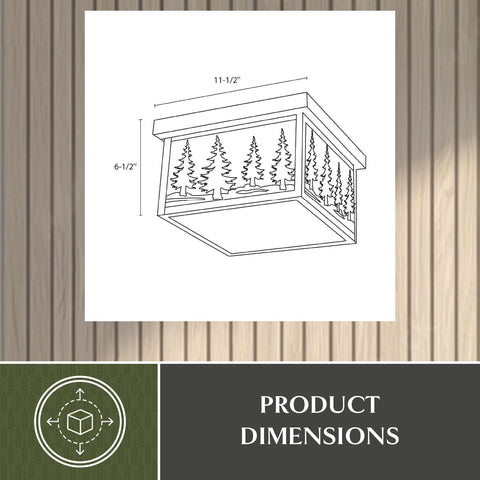 Product dimensions diagram for Rustic Burnished Bronze Flush Mount Ceiling Light With White Tiffany Glass showing size.