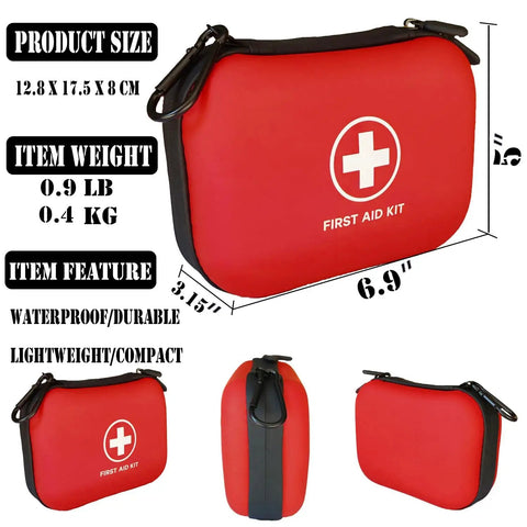 196 Piece Waterproof Hard Shell Portable First Aid Kit For Home Car Camping Hiking Travel And Outdoor Adventures In Red