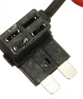 Upgrade Your Gear With This Super Cool Fuse Tap Adapter That Turns One Spot Into Two For Adding Extra Electronics Like Phone Cradles Or Alarms Without Any Messy Splicing Wires Needed For Micro Mini And Standard Blade Fuses Up To 10 Amps Perfect For, black plastic inline blade fuse tap adapter with two metal prongs