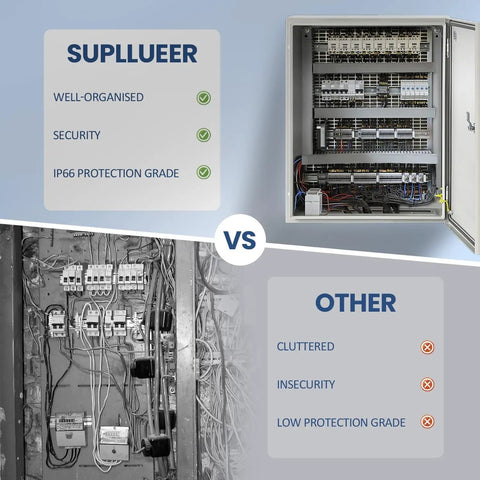 Comparison of a Beefy Cold Rolled Steel Waterproof Electrical Box For Outdoor Use 20 Inch By 12 Inch By 10 Inch NEMA Enclosure IP66 and another box