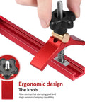 Close-up of aluminum red T Track Hold Down Clamps Kit 2.68 Inch Long for CNC Machines with ergonomic knob design.