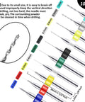 Close-up of Mudder micro hand drill bit set with pin vise; color-coded 0.1–1.0 mm bits for resin and clay crafts