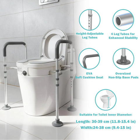 Total Badass Adjustable Raised Toilet Seat With Handles Heavy Duty Aluminum Safety Frame, height-adjustable with sturdy handles.