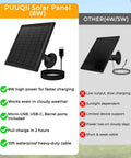8W Solar Panel Charger for Stick Up Cam Battery and Spotlight Cam Battery, 2 Pack with USB C and barrel plug adapters, IP65 waterproof, 10ft cable, shown with comparison to lower power options
