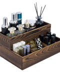 Stackable Rustic Burnt Solid Wood Vanity Organizer Trays 2 Piece Grab And Go Countertop Storage Caddy For Makeup And Cosmetics Modular
