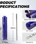 DaduoRi 2-inch core drill bit with pilot bit and adapters (SDS Plus, 1/2 in hex); 5/8-11 thread; 9.5-inch depth.