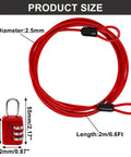 Red Six Point Six Feet Double Loop Security Cable Lock With Two Point Five Millimeter Braided Steel Construction And Three Digit Combination Lock For Bike Luggage Outdoor Gear And Clothesline Two Pack showing product dimensions.