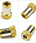 Magnetic Ring Screwdriver Bit Holder For 1/4 Inch Hex Driver Bits, Alloy Steel Magnetizer For Screw Retention, Heavy Duty Bit Accessory For Hand Tools, Keeps Screws In Place And Easy To Retrieve. 25x15mm gold alloy steel holder shown in four angles