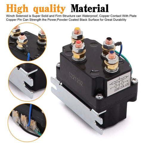 Beefy 12V 250A Winch Solenoid Relay Contactor With 2 Pieces Wireless Remote Controller Kit And 4 Pieces Pre Wires For 2000 To 5000 Lbs ATV UTV Truck Winches DPDT 2NO 2NC Intermittent Duty Weatherproof 150 Ft Range. Black 12V contactor with copper terminals