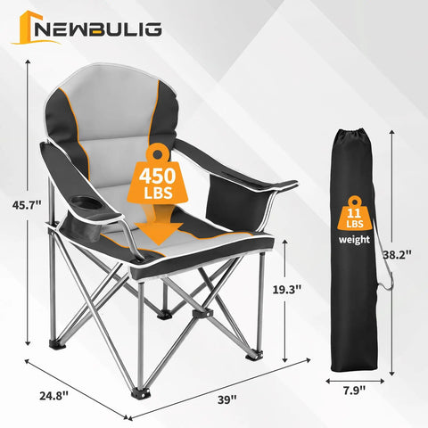 Oversized Folding Camping Chair For Adults With Cup Holders Portable Outdoor Collapsible Seat Beefy 500 Lbs Capacity Built For Lawn Fishing Hiking Black