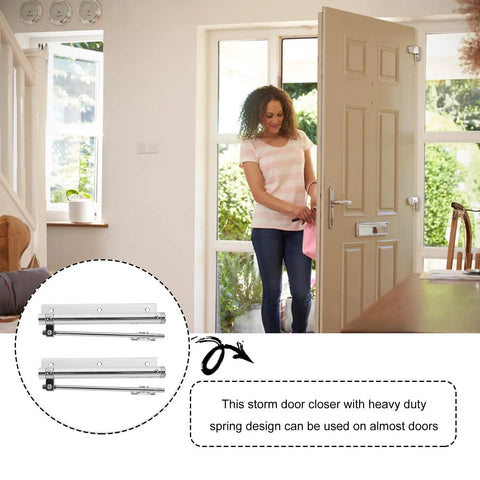 2 Pack Automatic Door Closer With Folding Support Arm Stainless Steel And Aluminum Alloy Silver Finish installed on door