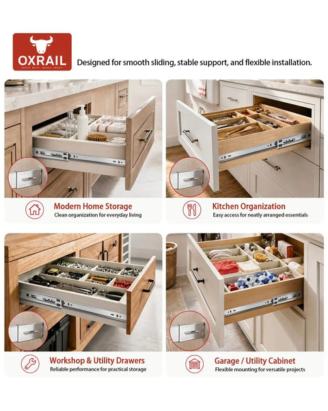 Built Tough Soft Close Drawer Slides 22 Inch Side Mount Full Extension Ball Bearing Glide Rails With Mounting Brackets in kitchen drawers.