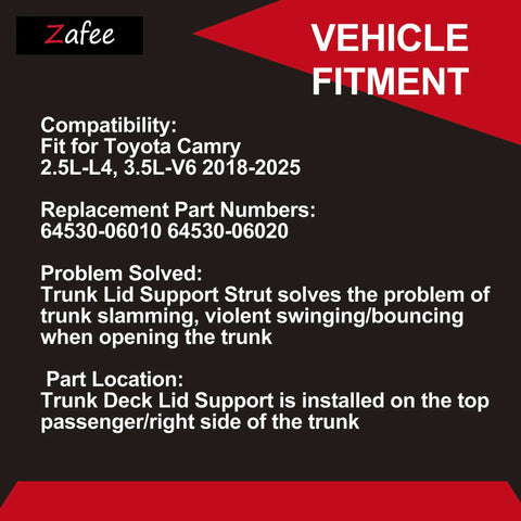 Top Shelf Heavy Duty Trunk Lid Lift Support Strut For Toyota Camry Vehicle fitment details and compatibility specifications.