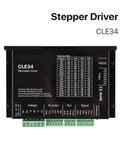 Front view of CLE34 microstep driver module with green terminal blocks.
