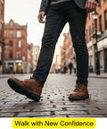 Person walking on cobblestone street wearing boots with rubber sole showing Rubber Shoe Soles For Repairs Anti Slip Boot Replacement 4mm Thick.