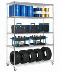 5-Tier Steel Storage Rack With Wheels And Shelves Beefy Built To Last 7500 Lbs Total Capacity Waterproof Liners Rust Resistant Steel Wire