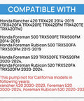 Compatibility chart for BeefedUp Fuel Pump Assembly For Honda TRX Foreman Rubicon Rancher 420 And 500 ATVs 2014-2024