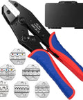 6 In 1 Ratchet Crimping Tool Set With Interchangeable Dies for wire ferrules, heat shrink, terminals, lugs, and solar terminals.