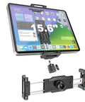 Tablet And Phone Tripod Mount Adapter With 1/4 Inch Thread And 17mm Ball Head, holding a 15.6 inch tablet, clamp mount visible