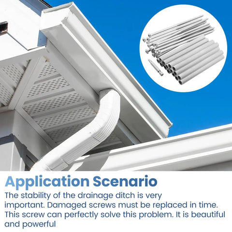 15 Pack Heavy Duty Gutter Screws 7 Inch With Plastic Ferrules And Driving Tool Gray exterior fasteners installed on a roof.