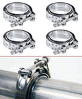 Heavy Duty 2.5 Inch Steel V Band Flange Clamp Kit 4 Piece With Flange, V Band Clamp Assembly For Exhaust Systems, Machined Ridge For Precise Welds, Easy Bolt On And Quick Access To Critical Components showing clamps and assembly in use