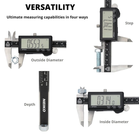 4 measurement modes of 6 Inch Electronic Digital Caliper With Stainless Steel Build And Extra Large LCD Screen, versatile usage
