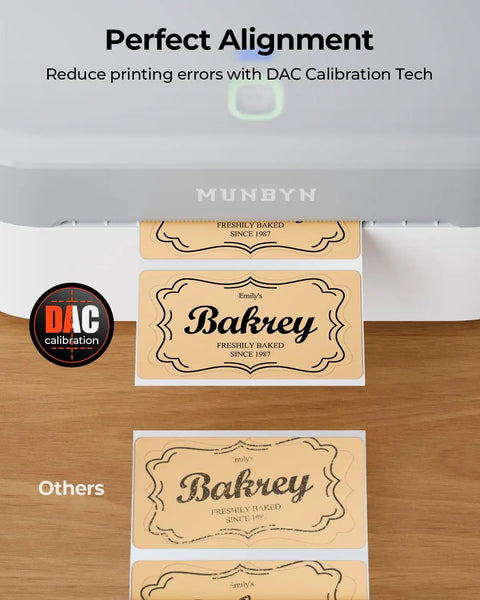 Wireless Bluetooth Thermal Label Printer For 4x6 Shipping Labels And Print Width 1.57 To 4.25 Inches Ideal For Small Businesses With Driver Free Setup And Broad Compatibility Across Android iPhone Windows Mac And Chromebook Gray printing bakery label with perfect alignment and DAC calibration.