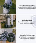 1HP Submersible Sewage Grinder Pump With Stainless Steel Cutting Blade in operation, rustproof motor displayed.