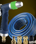 No More Tangled Mess This Wall Mounted Stainless Steel Hose Reel Cart Is A Flat Out Game Changer with blue garden hose and nozzle.