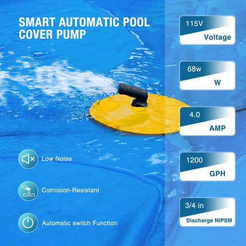 Automatic 115V Submersible Pool Cover Pump For Easy Water Removal From Pool Covers Hot Tubs Ponds And Fish Tanks With 25Ft Cord