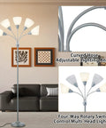 Five Head Floor Lamp With Adjustable Gooseneck Arms And Large Frosted Shade For E26 A19 Bulbs Perfect Reading Light