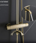 UBNMIUBV Shower Head -Pe Rain Shower System Thermosshower Combo Set showing sleek gold finish with water flowing, wall-mounted design.